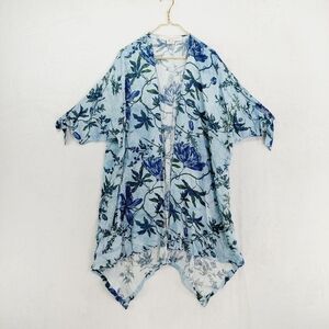Treasure & Bond Duster Kimono In Blue Floral Mix One Size Fits Most P4357